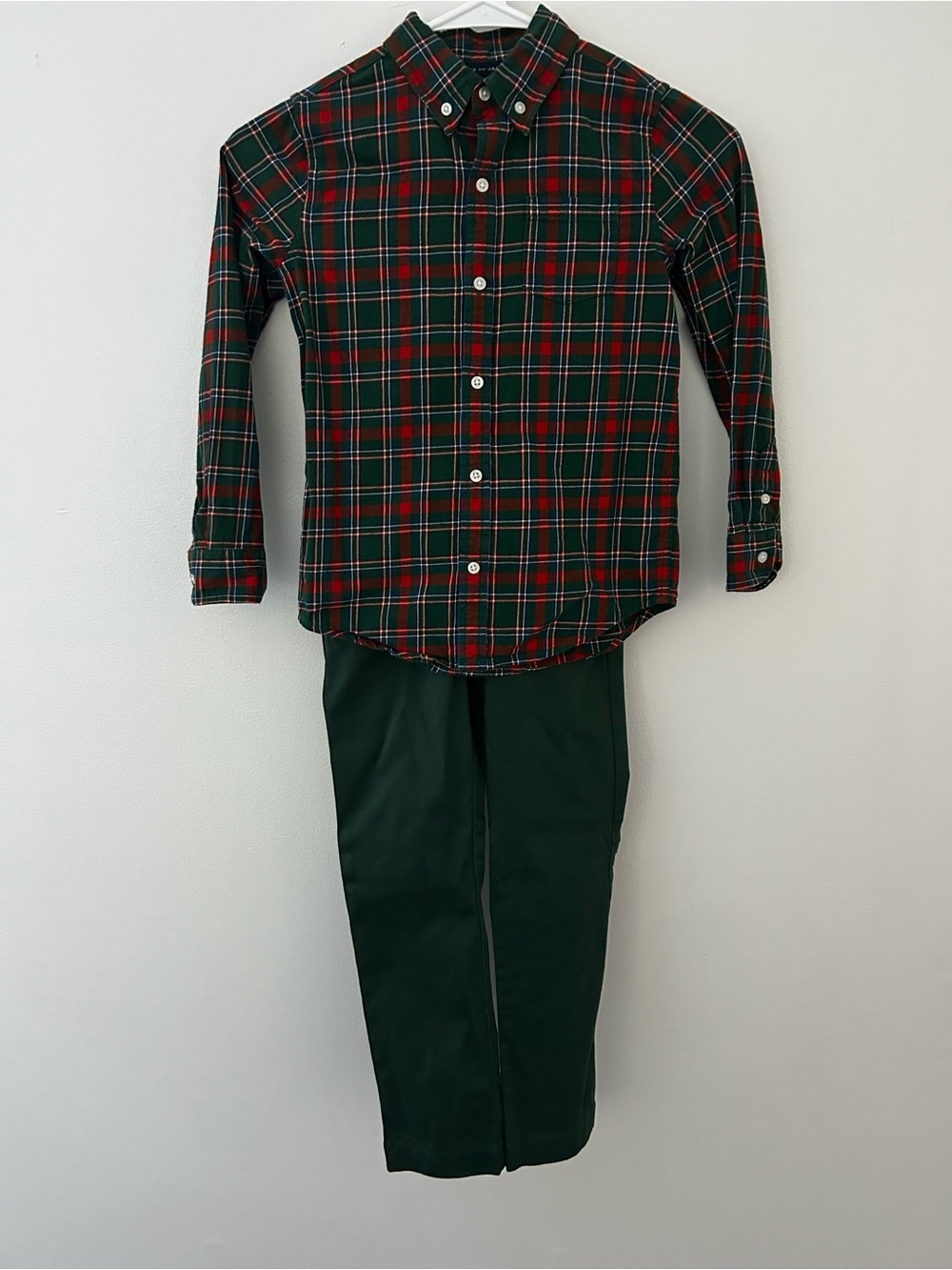 Crewcuts and Janie and Jack Set Green and Red Plaid Button-Down Shirt and pants